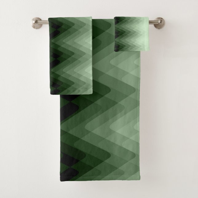 Dark green and mint zigzag. throw pillow bath towel set (Insitu)