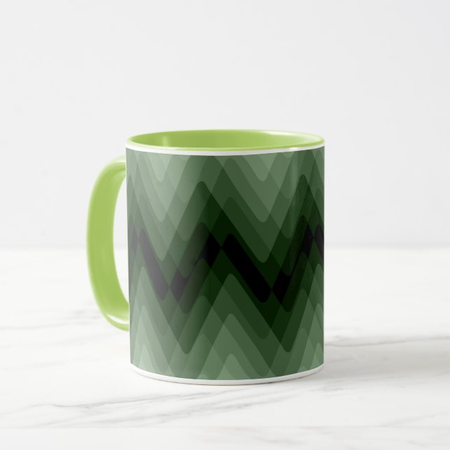 Dark green and mint zigzag. throw pillow mug (Front Left)
