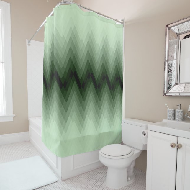 Dark green and mint zigzag. throw pillow shower curtain (In Situ)