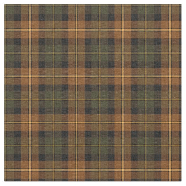 Dark Green and Orange Rustic Plaid Fabric (Close Up)