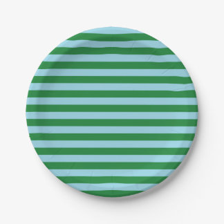Dark Green and Pastel Blue Stripes Paper Plate