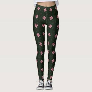 Dark Green and Pink Geometric Pattern Leggings