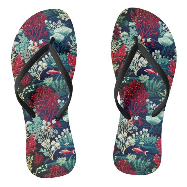 Dark Green and Red Coral Reef  Thongs (Footbed)