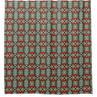 Dark Green and Red Patterned Shower Curtain