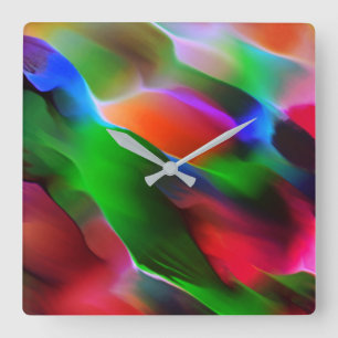 Dark green and red relief and depth square wall clock