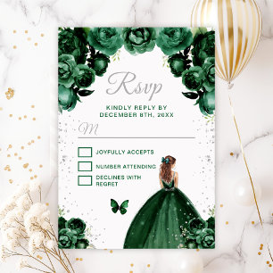 Dark Green and Silver Brown Hair Princess RSVP Card