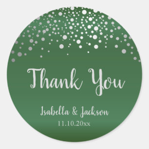 Dark Green and Silver Confetti Dots Classic Round Sticker
