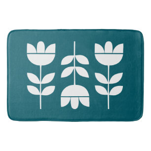 Dark green and white 3 flowers bath mat
