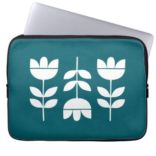 Dark green and white 3 flowers laptop sleeve