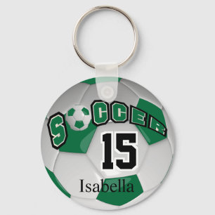 Dark Green and White Autograph Soccer Ball Key Ring