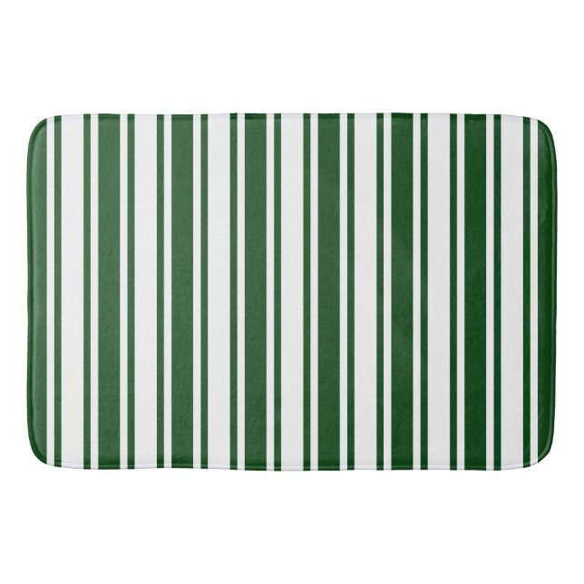 Dark green and white candy stripes bath mat (Front)