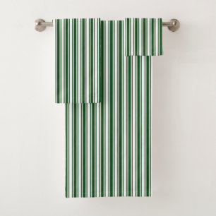 Dark green and white candy stripes bath towel set