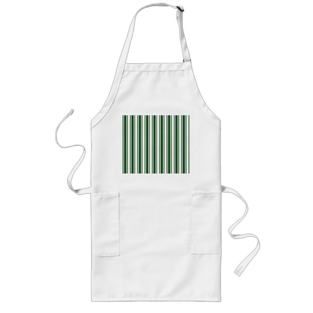 Dark green and white candy stripes long apron (Front)