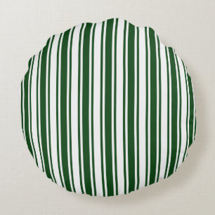 Dark green and white candy stripes round cushion
