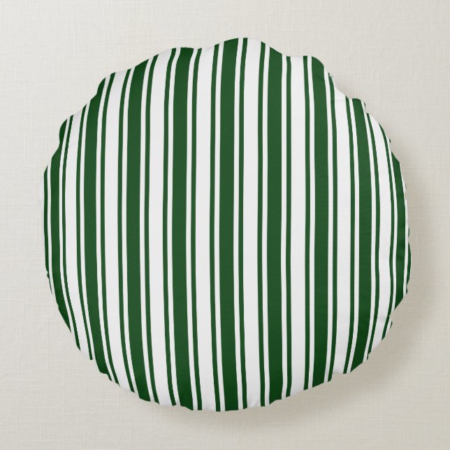 Dark green and white candy stripes round cushion (Back)