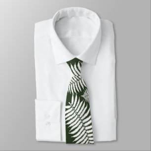 Dark Green and White Fern Design Tie