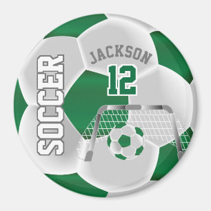 Dark Green and White Personalise Soccer Ball Magnet