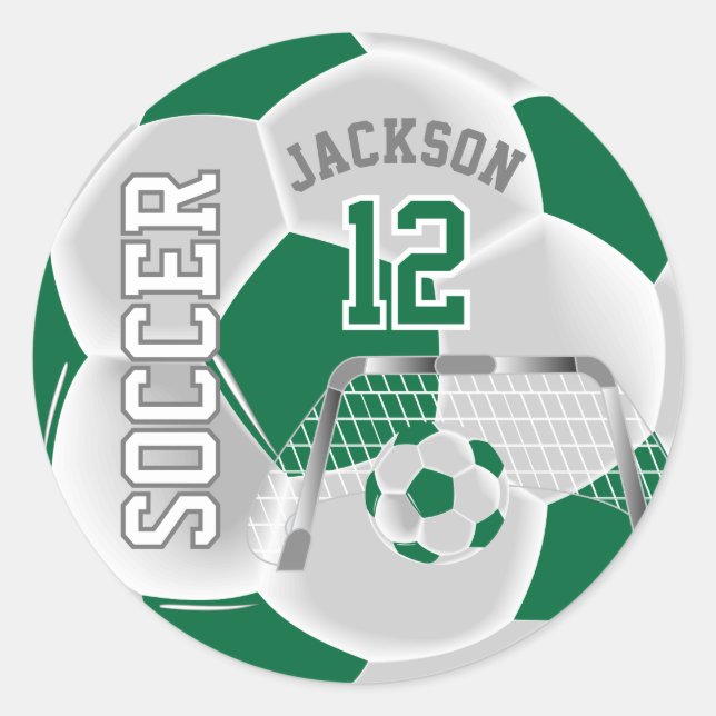 Dark Green and White Soccer Ball Classic Round Sticker (Front)