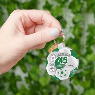 Dark Green and White Soccer ⚽ Ball Sport Key Ring