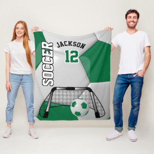 Dark Green and White Soccer Ball with DIY Text Fleece Blanket