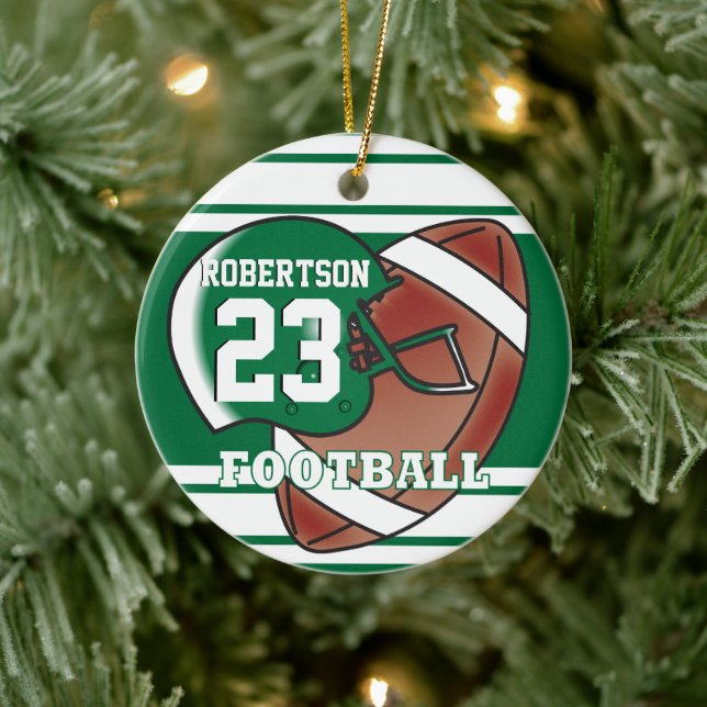 Dark Green and White Sport Football Ceramic Ornament (Tree)