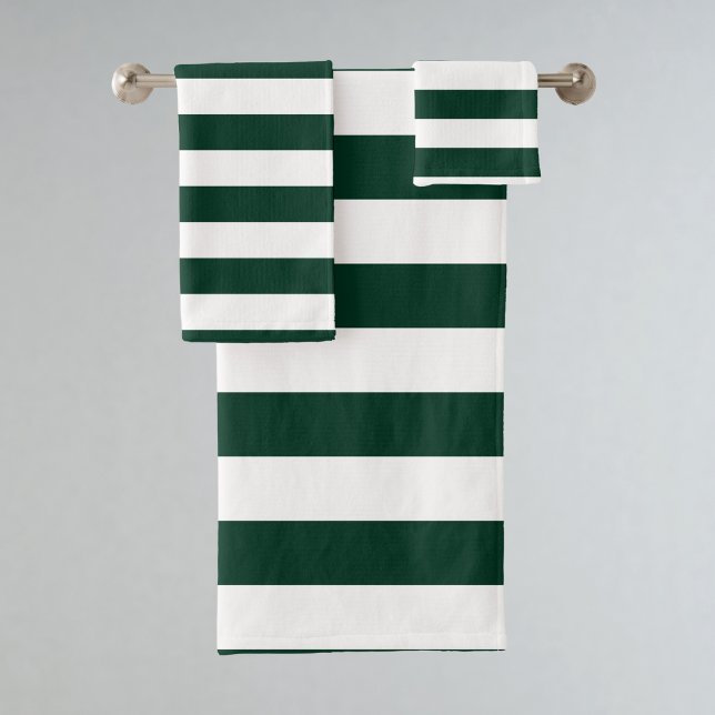 Dark Green and White Stripes Bath Towel Set (Creator Uploaded)