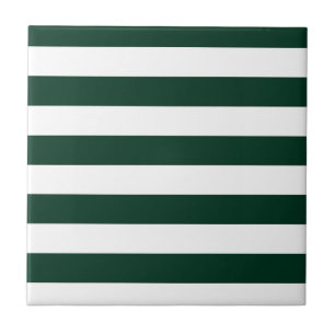 Dark Green and White Stripes Ceramic Tile