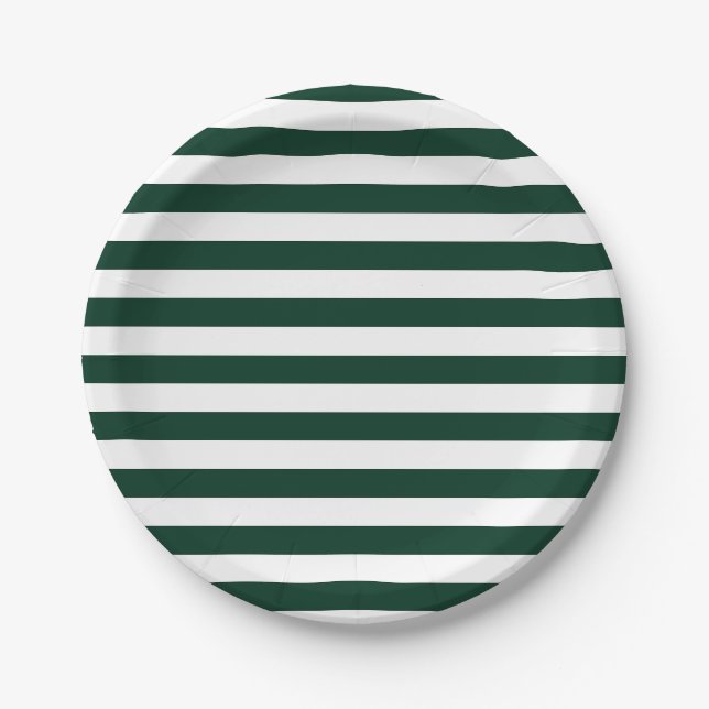 Dark Green and White Stripes Paper Plate (Front)