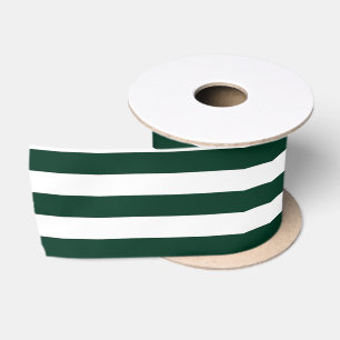 Dark Green and White Stripes Satin Ribbon