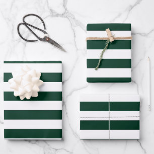 Dark Green and White Stripes Wrapping Paper Sheet