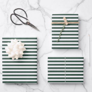 Dark Green and White Stripes  Wrapping Paper Sheet