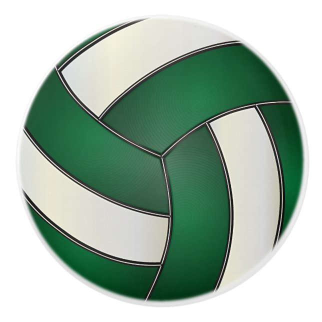 Dark Green and White 🏐 Volleyball Ceramic Knob (Front)