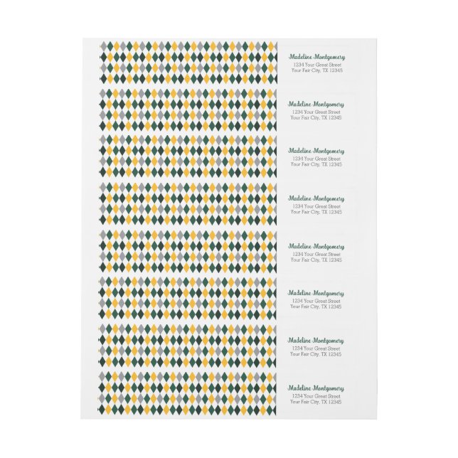 Dark Green and Yellow Argyle Wrap Around Label (Sheet)