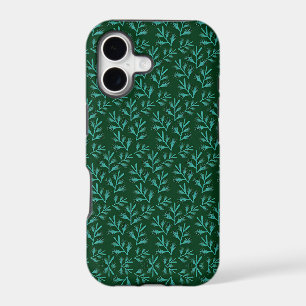 Dark Green Background with Teal Botanical Leaves