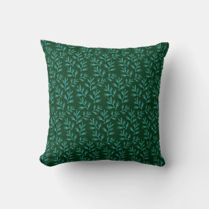 Dark Green Background with Teal Botanical Leaves Cushion
