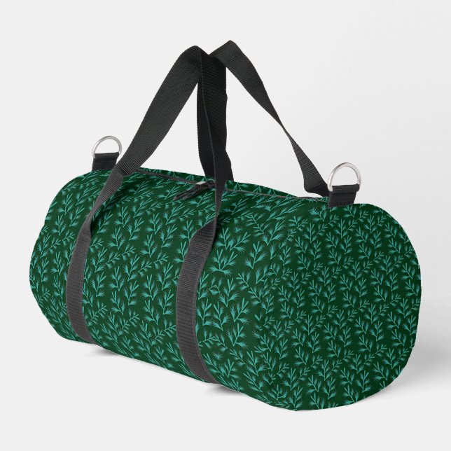  Dark Green Background with Teal Botanical Leaves Duffle Bag (Left Corner)