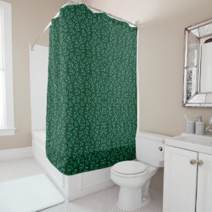 Dark Green Background with Teal Botanical Leaves Shower Curtain