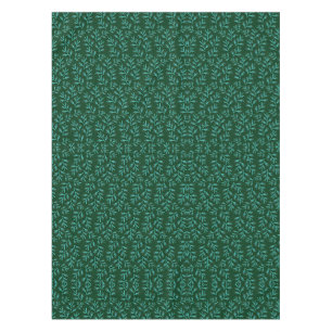 Dark Green Background with Teal Botanical Leaves Tablecloth