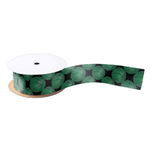 Dark Green Basketballs 🏀 Satin Ribbon