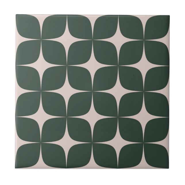 Dark Green & Beige Mid-Century Modern  Ceramic Tile (Front)