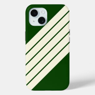 Dark Green Beige Striped 80s Classic Retro Stripes iPhone 15 Case