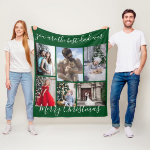 Dark Green Best Dad Ever Merry Christmas Photo Fleece Blanket