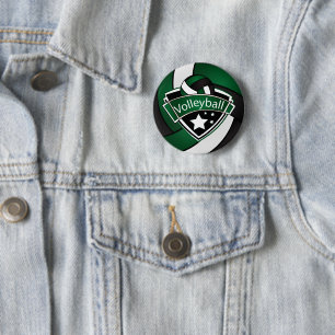 Dark Green, Black and White Volleyball 6 Cm Round Badge