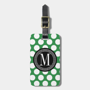 Dark Green & Black Big Polka Dots Monogrammed Luggage Tag