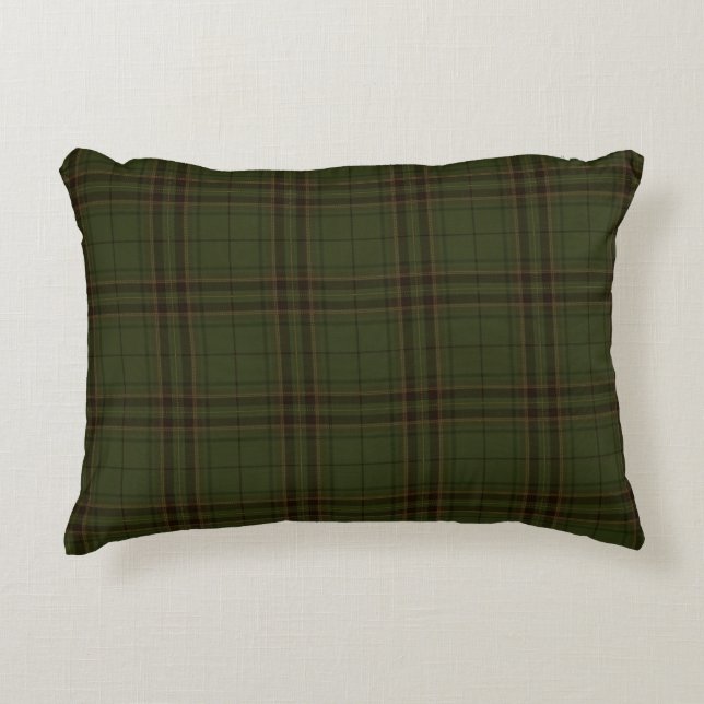 Dark Green Black Brown Scottish Tartan Plaid Decorative Cushion (Front)