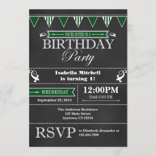 Dark Green Black Chalkboard Birthday Invitation