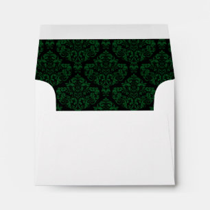Dark Green Black Damask Lined Wedding Envelopes