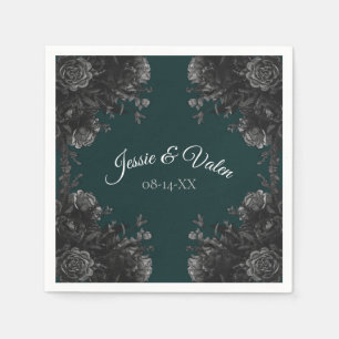 Dark Green Black Grey Roses Gothic Wedding Napkin