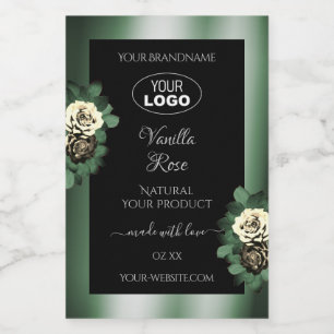 Dark Green Black Product Labels Leafy Roses Logo