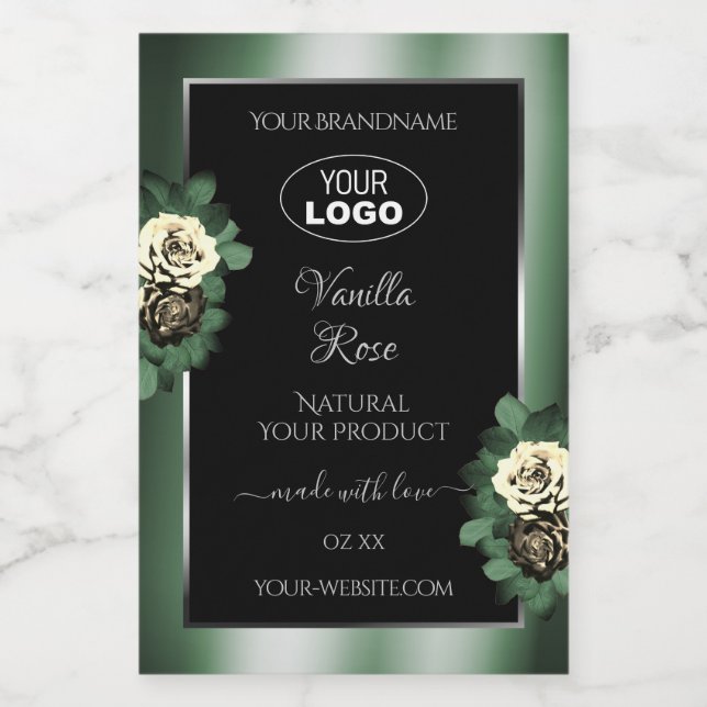Dark Green Black Product Labels Leafy Roses Logo (Single Label)